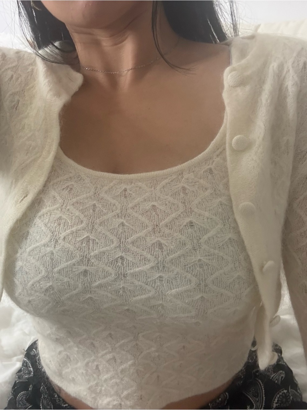 Soft Knit Ivory Tank and Cardigan Set - Women Sweaters- read description